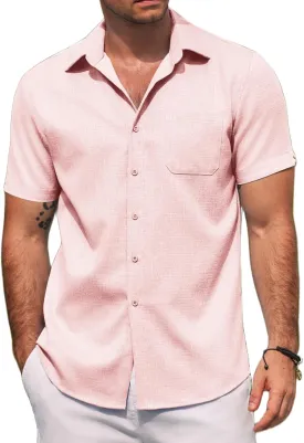 COOFANDY Men's Linen Shirts Short Sleeve Casual Shirts Summer Beach Button Down Shirts with Pocket