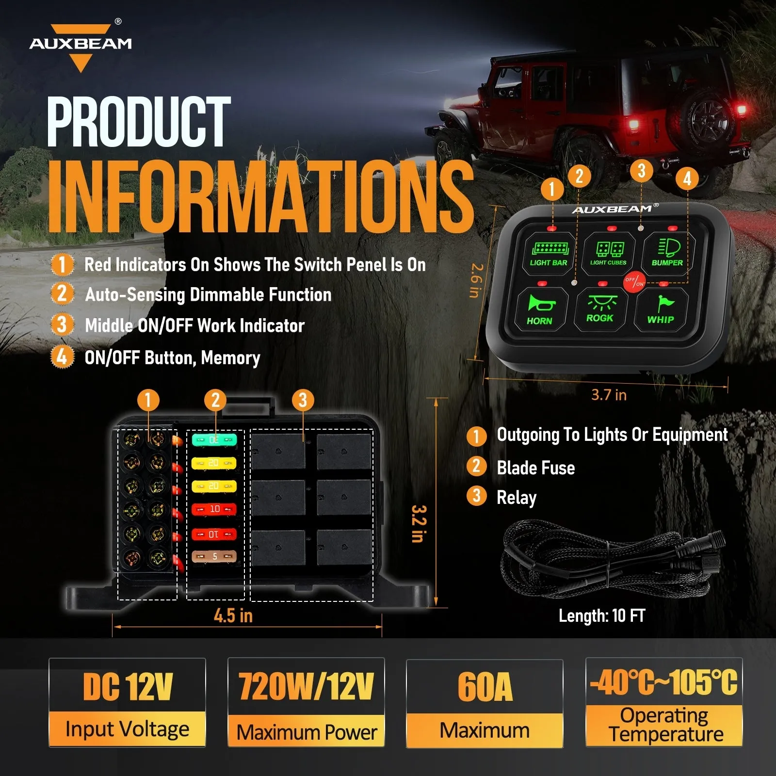 GC60 6 Gang LED Switch Panel, Off Road Light Controller (Green)