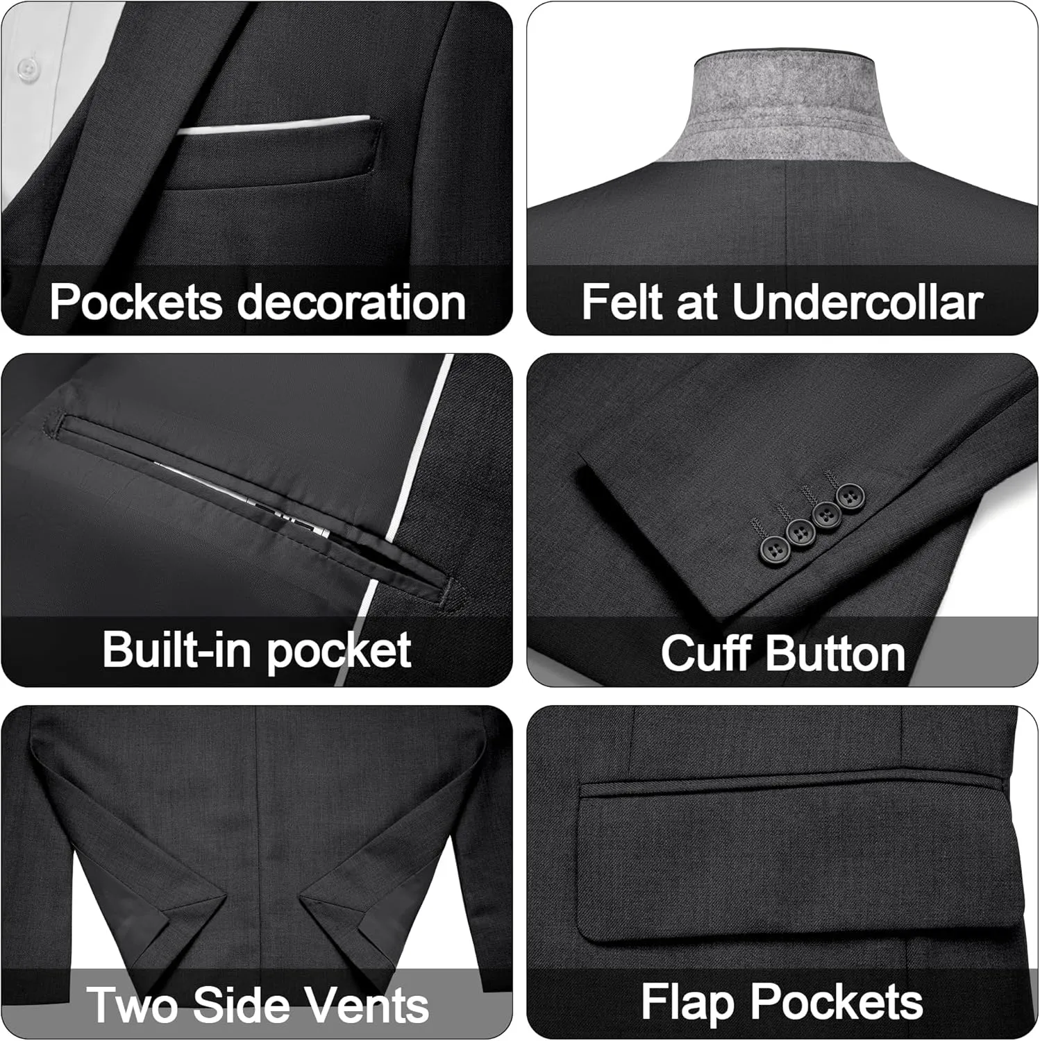 MAGE MALE Men's 3 Pieces Suit Elegant Solid One Button Slim Fit Single Breasted Party Blazer Vest Pants Set
