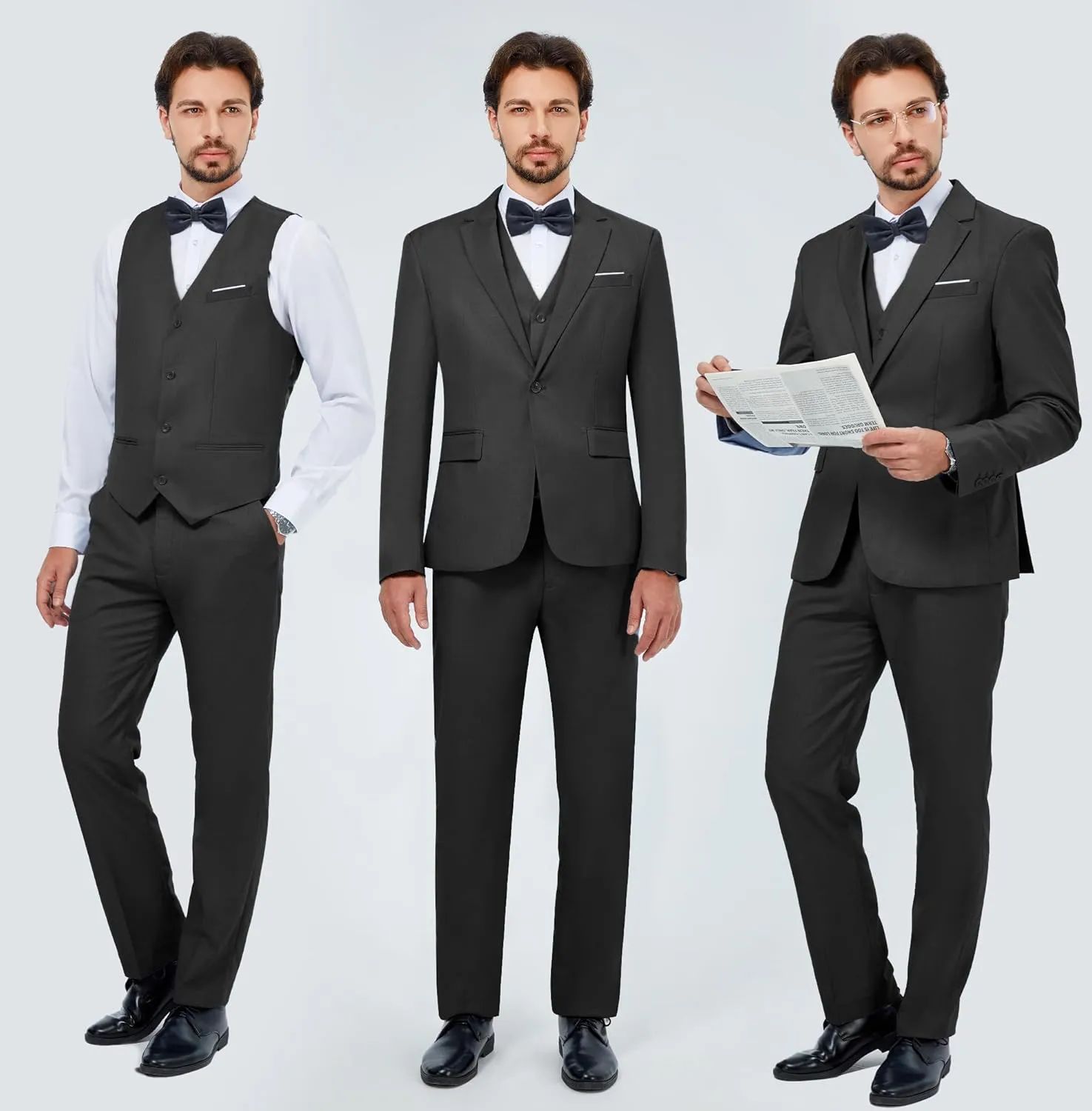 MAGE MALE Men's 3 Pieces Suit Elegant Solid One Button Slim Fit Single Breasted Party Blazer Vest Pants Set