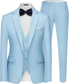 MAGE MALE Men's 3 Pieces Suit Elegant Solid One Button Slim Fit Single Breasted Party Blazer Vest Pants Set