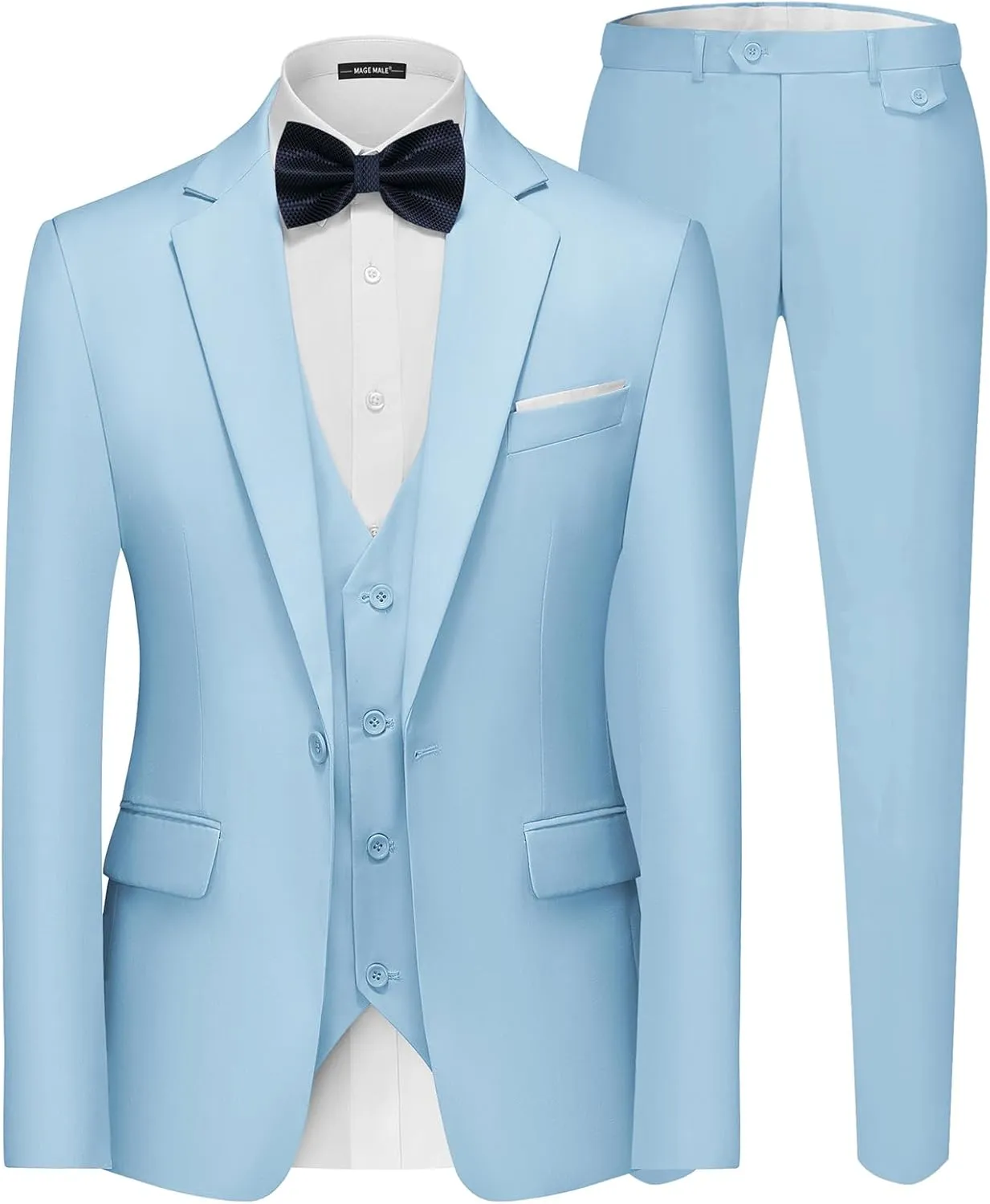 MAGE MALE Men's 3 Pieces Suit Elegant Solid One Button Slim Fit Single Breasted Party Blazer Vest Pants Set