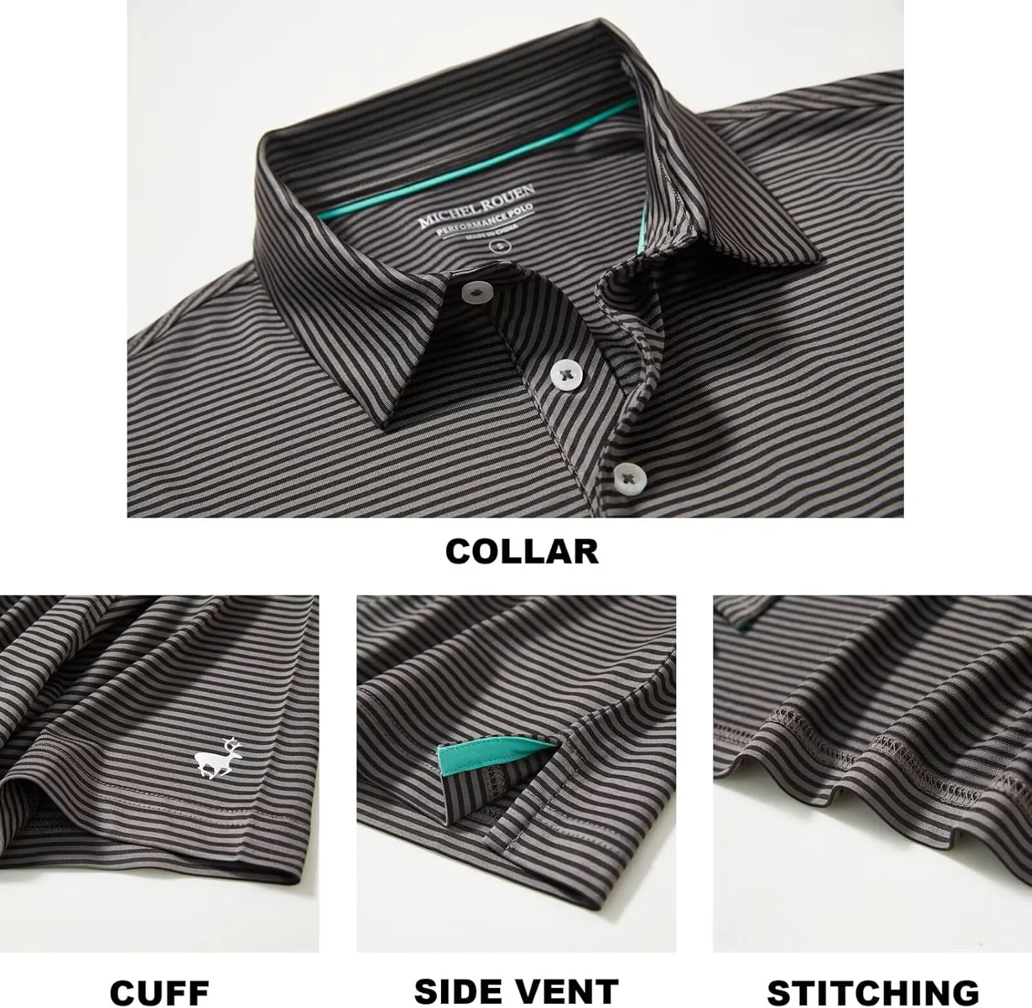 Mens Golf Shirt Moisture Wicking Dry Fit Performance Sport Short Sleeve Striped Golf Polo Shirts for Men