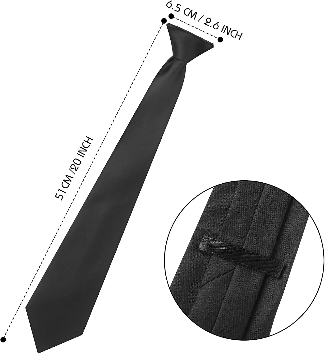 Neer 2 Pieces Men's Clip on Ties 20 Inches Solid Color Clip on Ties Pre Tied Neckties for Office Uniforms