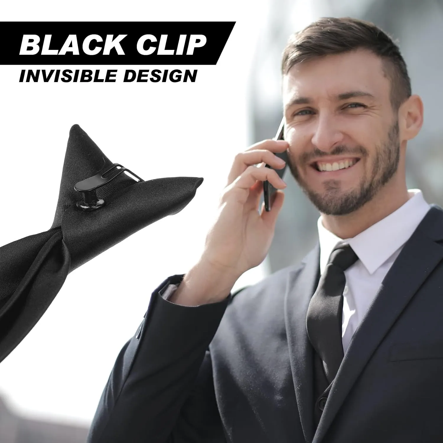 Neer 2 Pieces Men's Clip on Ties 20 Inches Solid Color Clip on Ties Pre Tied Neckties for Office Uniforms