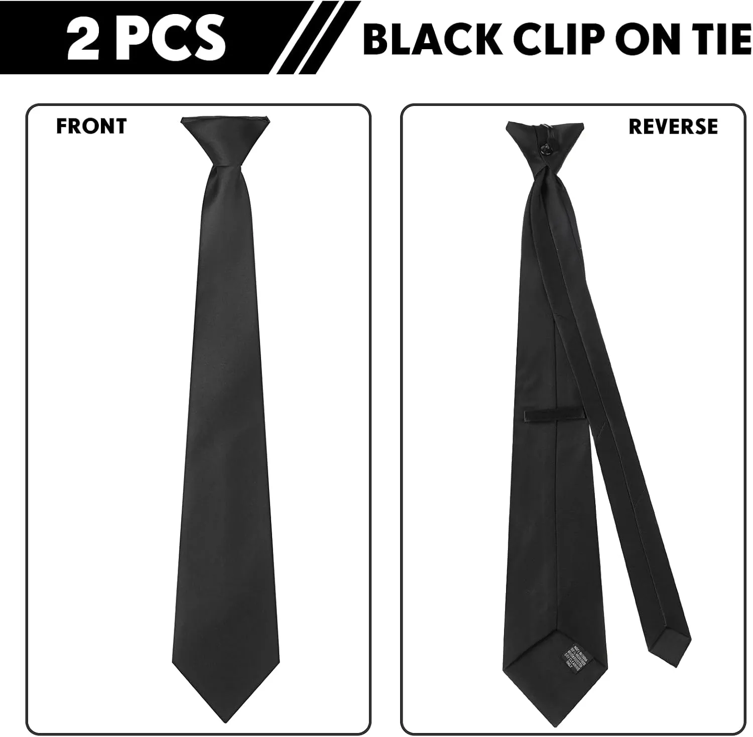 Neer 2 Pieces Men's Clip on Ties 20 Inches Solid Color Clip on Ties Pre Tied Neckties for Office Uniforms