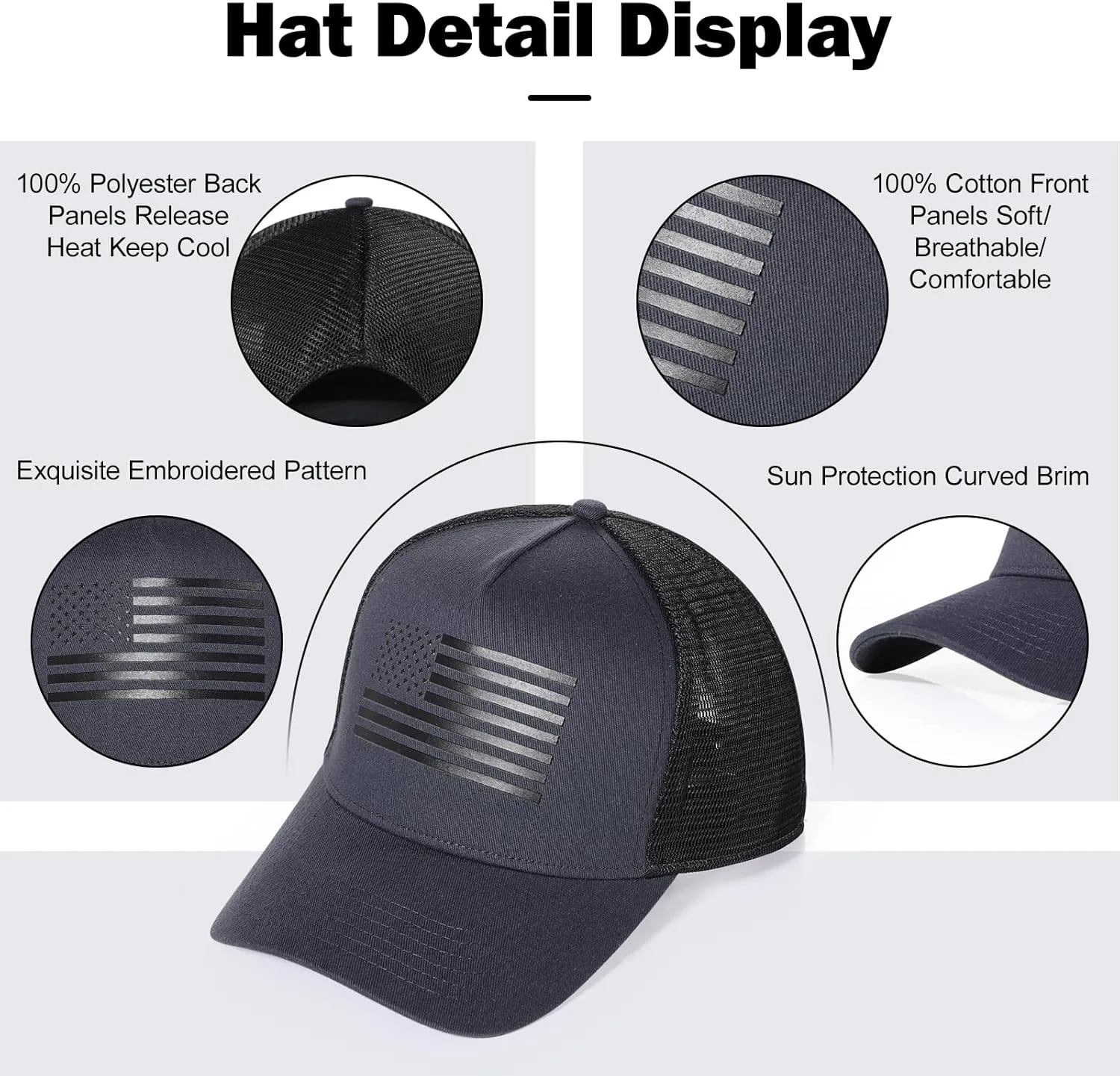 Oversize XXL American Flag Trucker Hat - Adjustable 23"-25.5" Baseball Cap - 3D Embossed Logo Mesh Snapback Hat