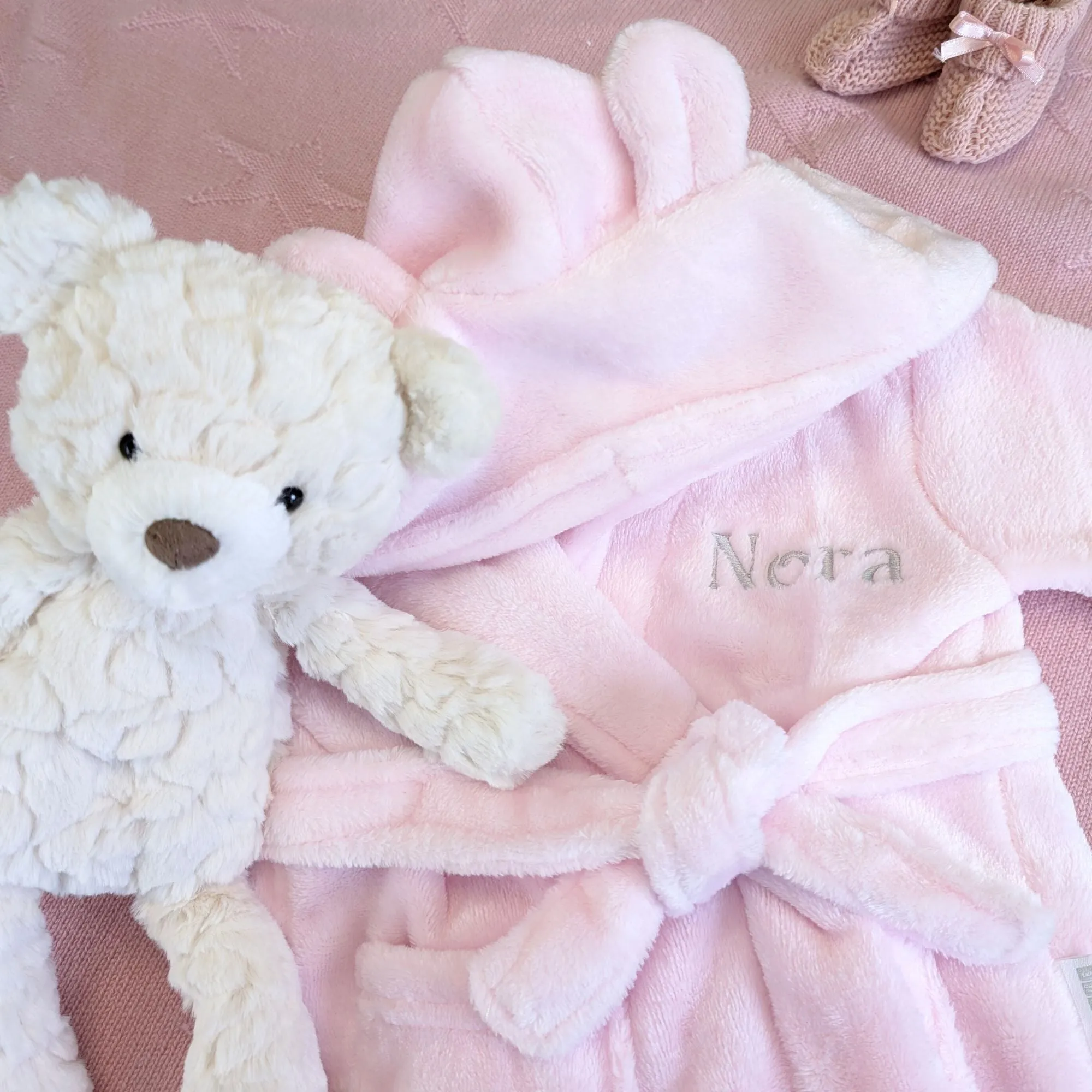 Personalisable Baby Dressing Gown with Cute Ears - Pink