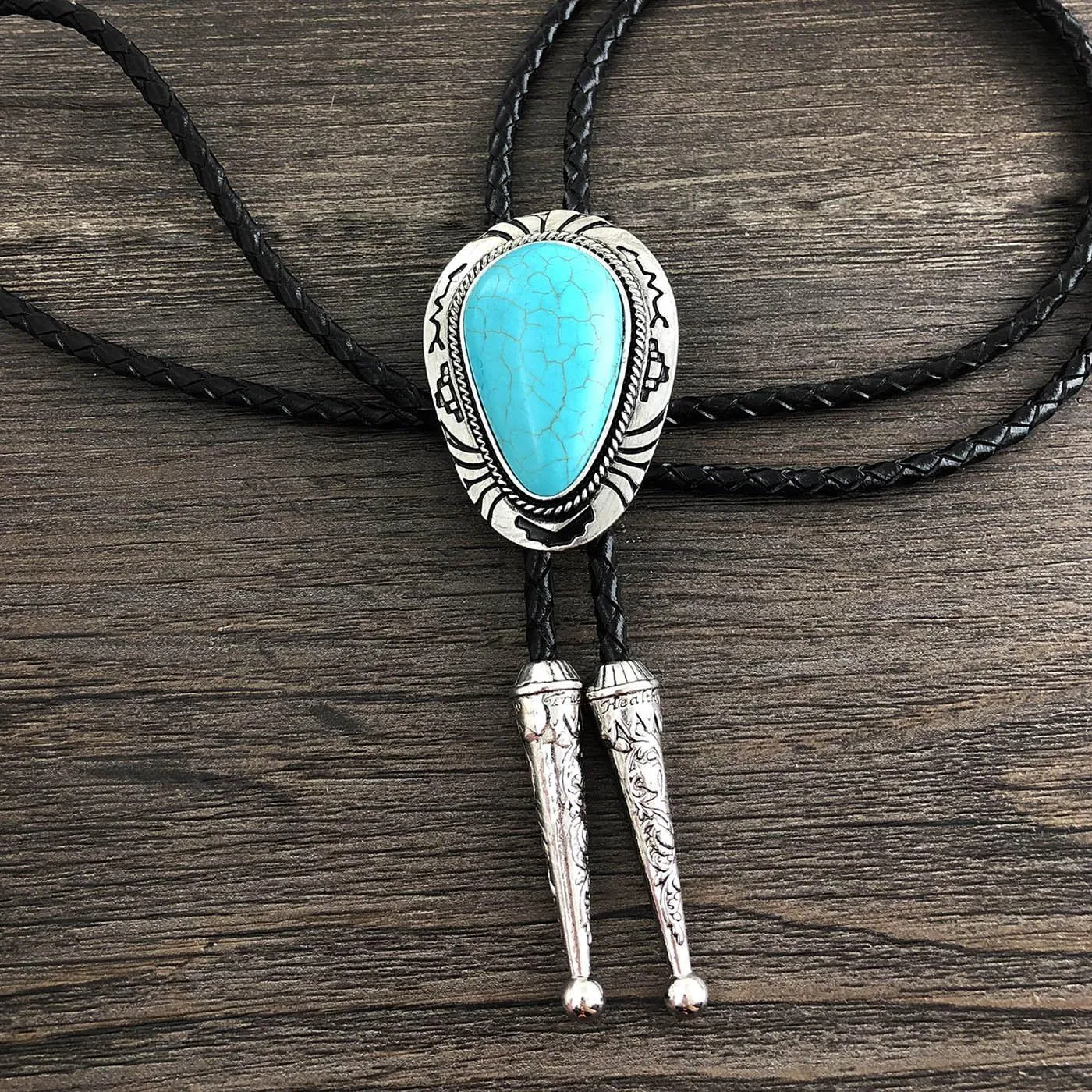 Stone Bolo Tie Native Western Cowboy Handmade Genunie Leather Bola Tie Necktie For Men Women
