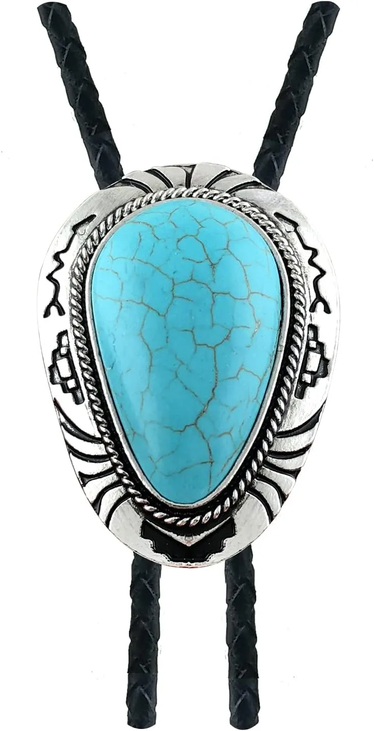 Stone Bolo Tie Native Western Cowboy Handmade Genunie Leather Bola Tie Necktie For Men Women